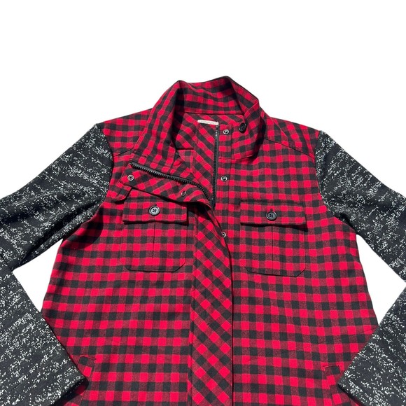 LOGO Lori Goldstein Size XS Red Buffalo Plaid Jacket Sweater Knit Sleeves - Picture 2 of 12